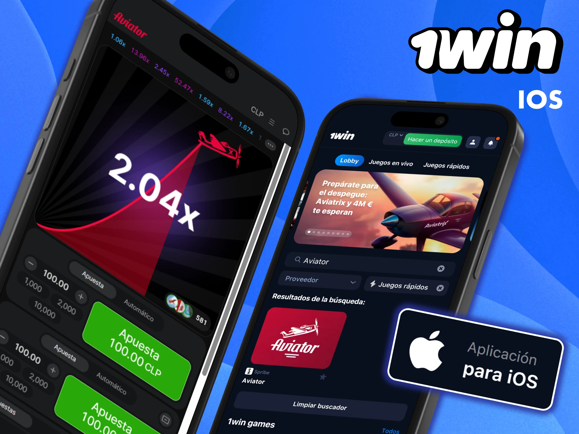 Instala la aplicación 1win para iOS y juega a Aviator.