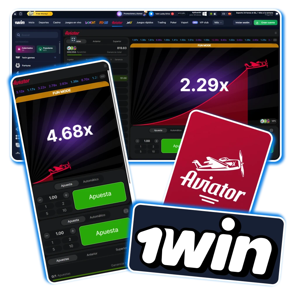 Gana a lo grande en el juego Aviator Crash del casino 1win.
