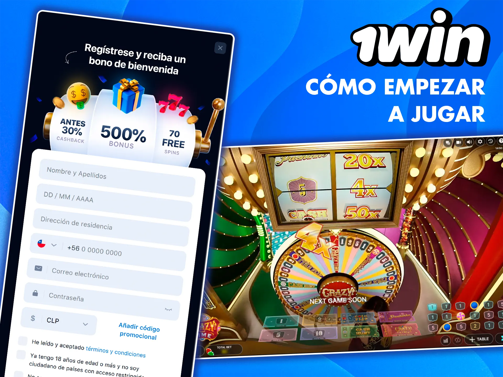 Descubre cómo acceder al juego Crazy Time en la plataforma 1win.