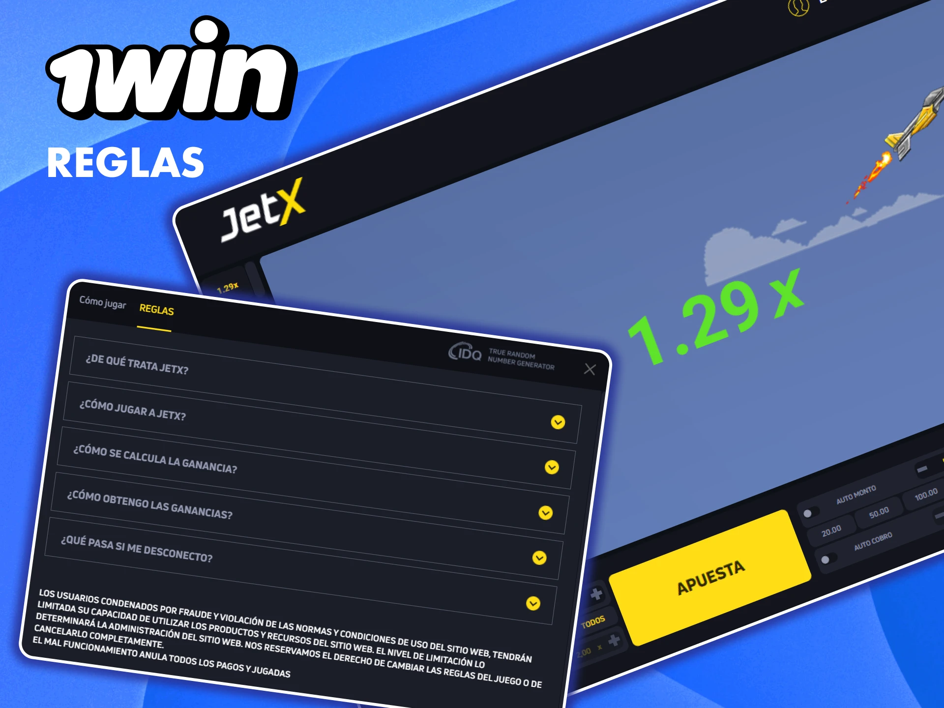 Juega según las reglas de JetX que puedes leer en 1win.