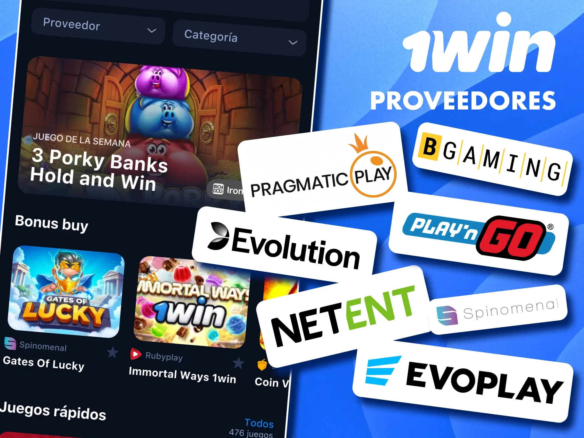 Juega en 1win con títulos de los mejores proveedores certificados.