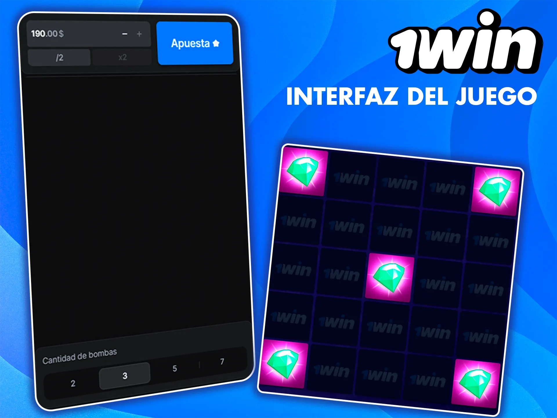 Echa un vistazo a la interfaz del juego Mines de 1win para ganar rápido.
