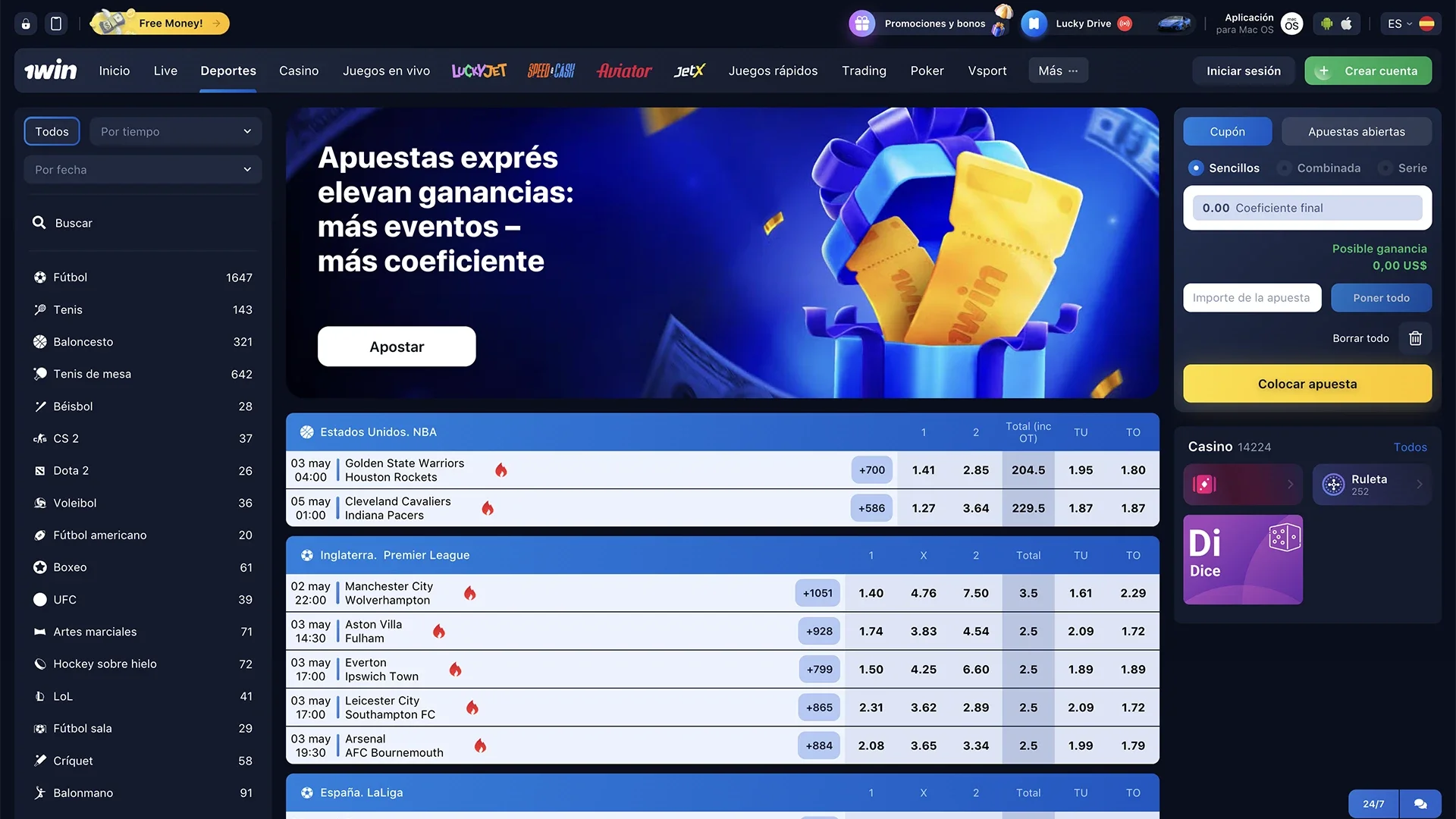 Apuestas deportivas en la casa de apuestas 1win.