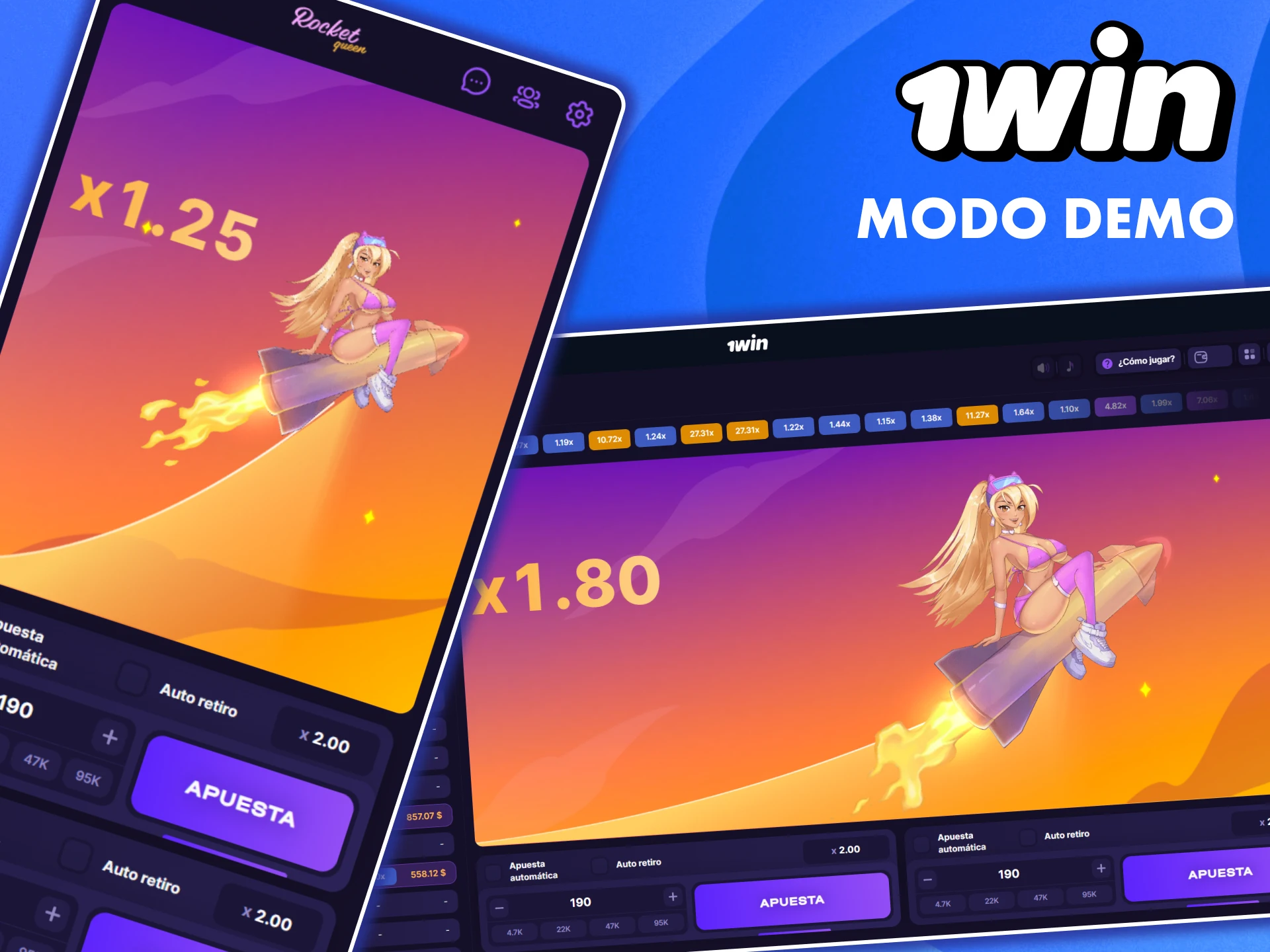 Juega a la versión demo de Rocket Queen para ver las características del juego en 1win.