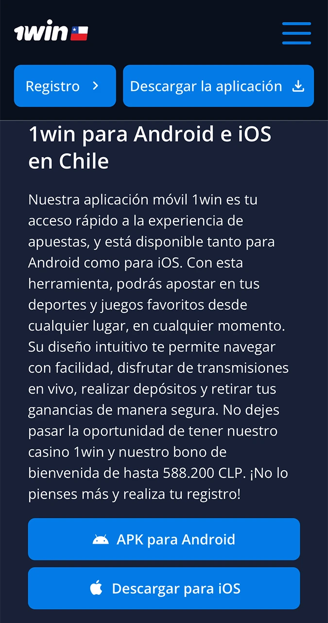 Para instalar la aplicación 1win, seleccione el botón del icono iOS.