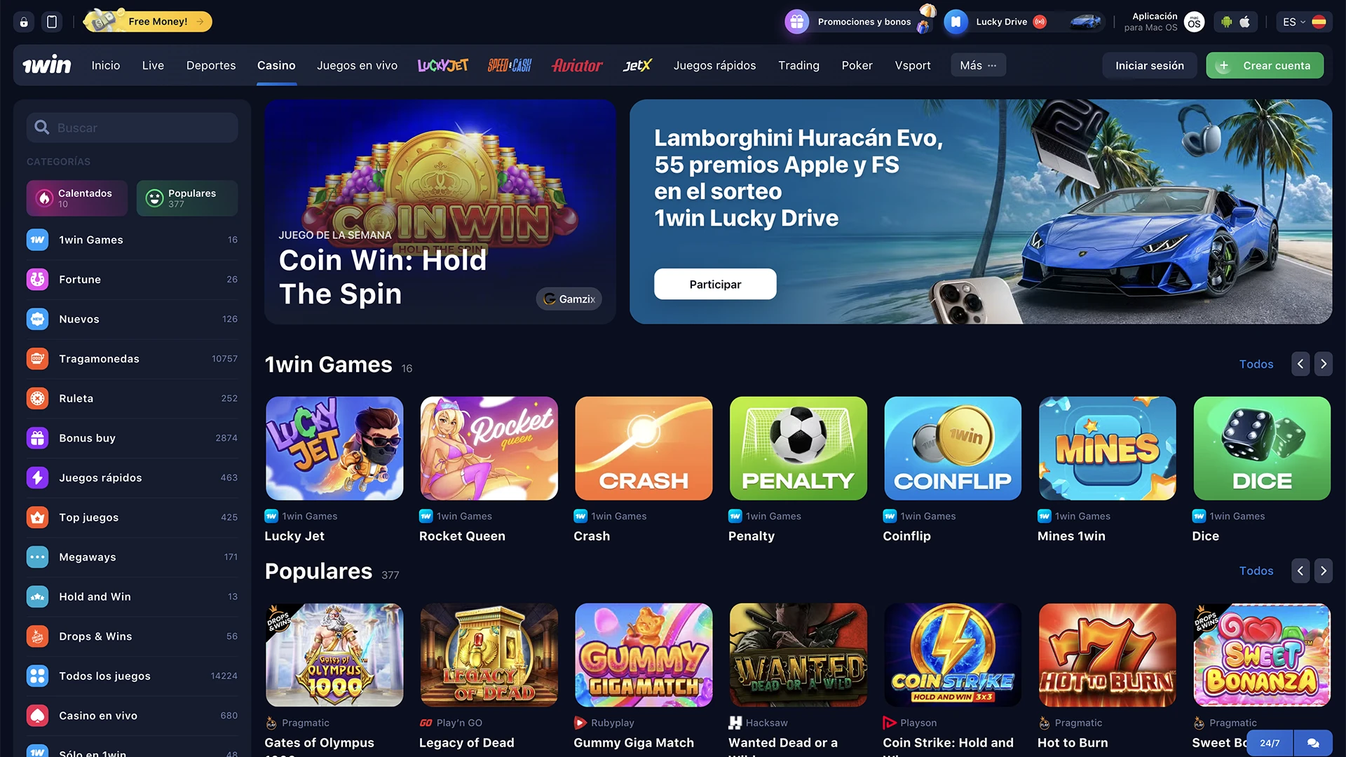 Tragamonedas del casino 1win.