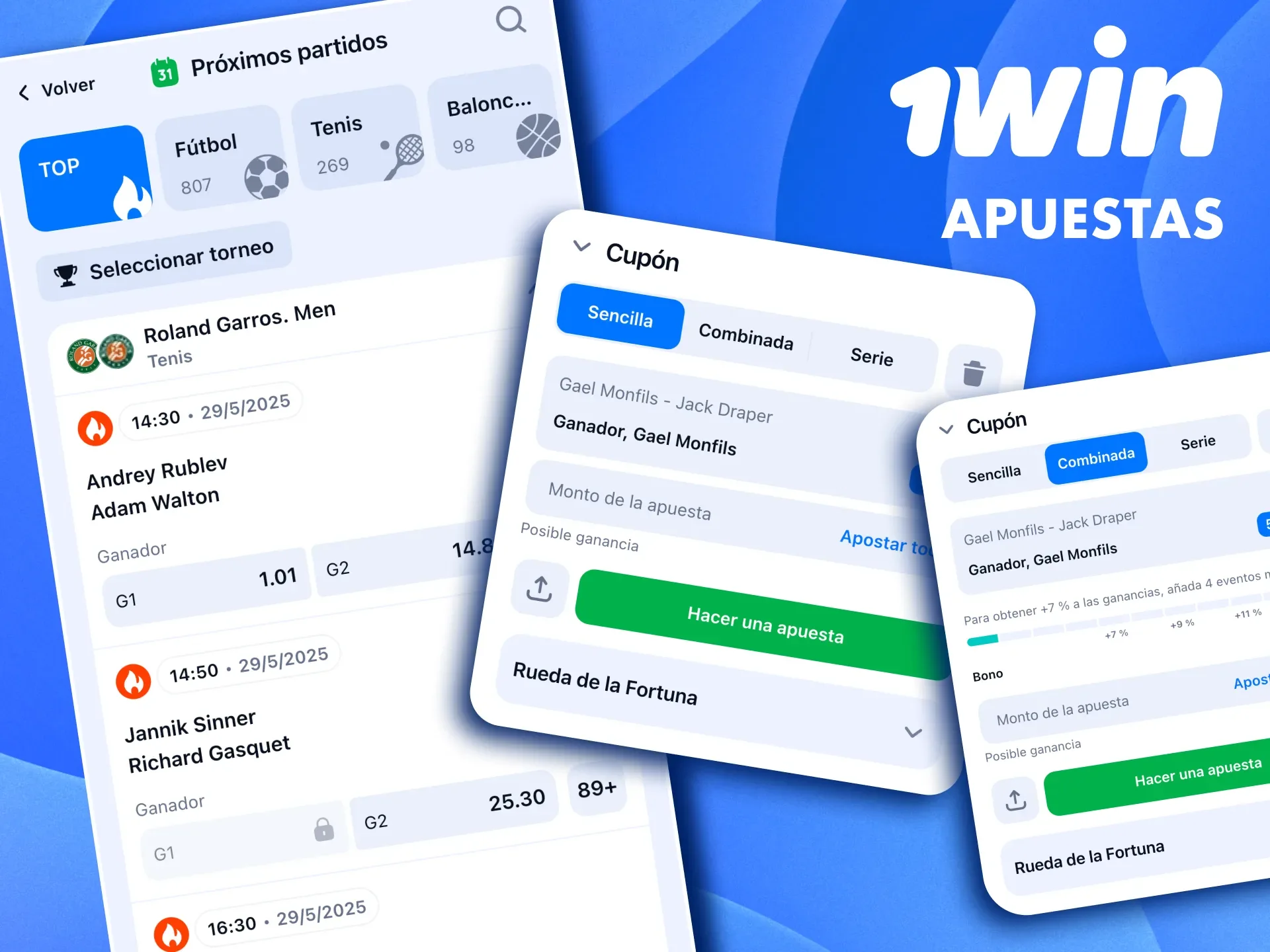 Disfruta de apuestas simples, combinadas y en vivo en la aplicación de 1win.
