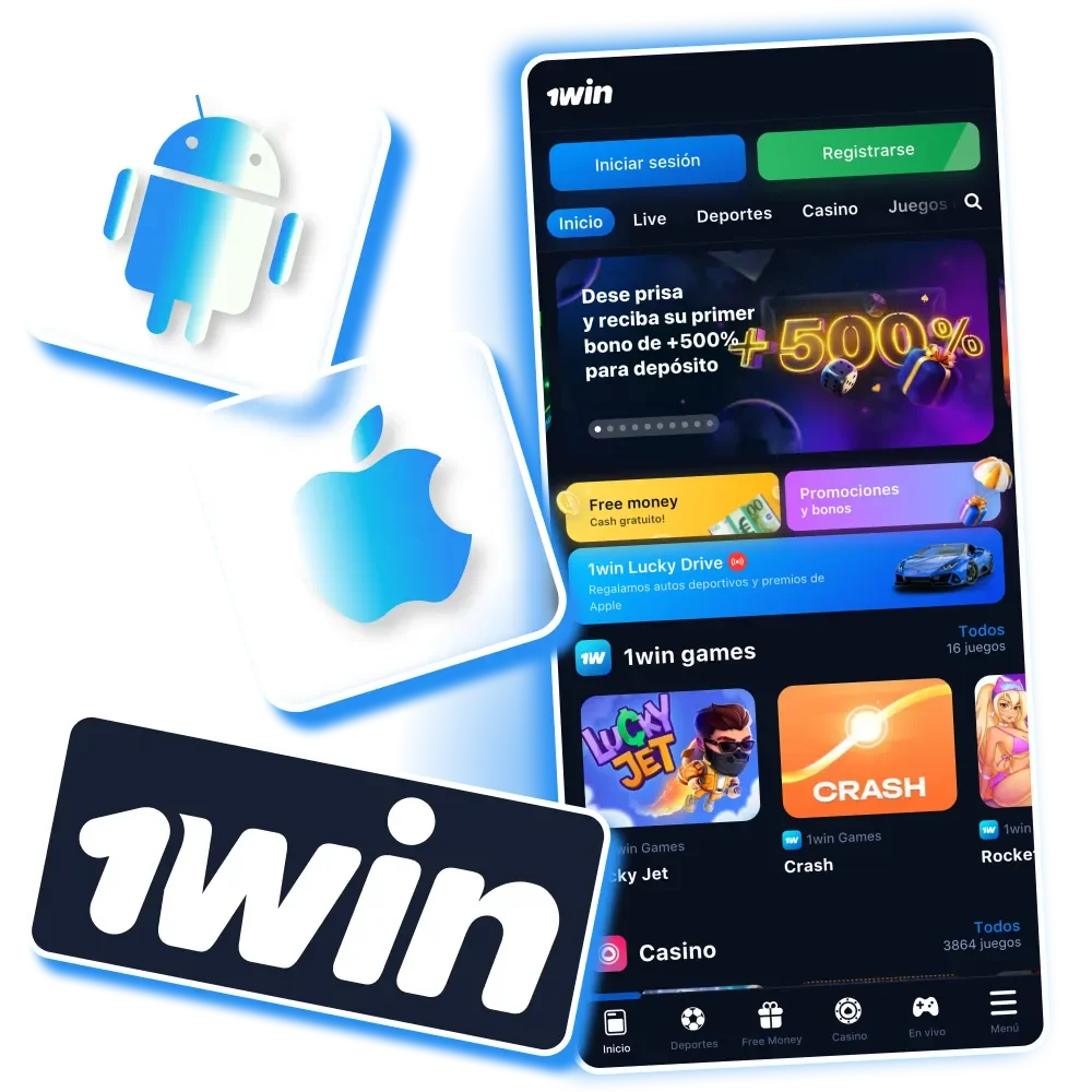 Juega y apuesta en cualquier momento con la app 1win para Android e iOS.