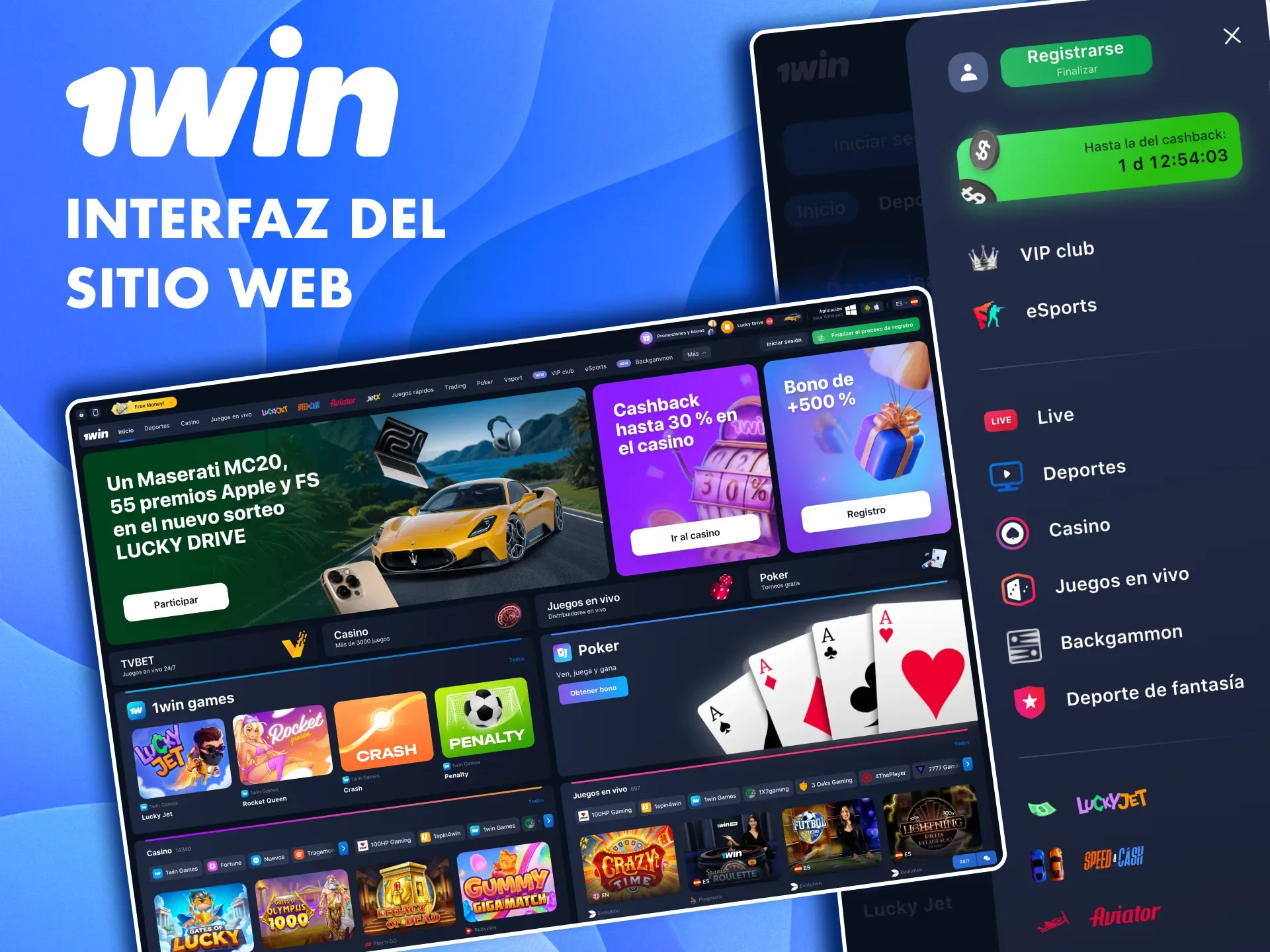 Encuentra promociones, juegos y soporte fácilmente en la interfaz de 1win.
