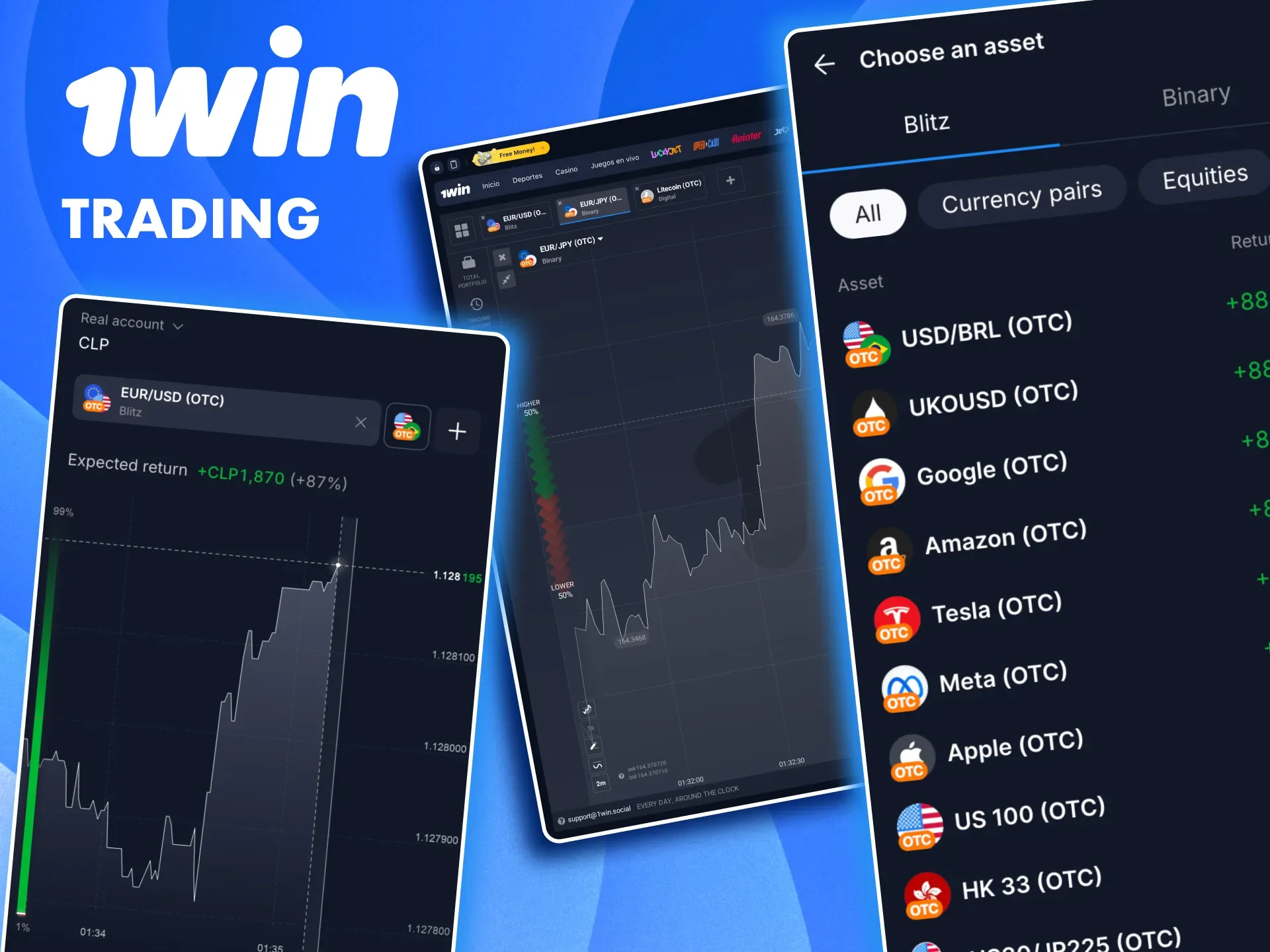 Haz trading en 1win con acciones, criptomonedas y activos financieros.