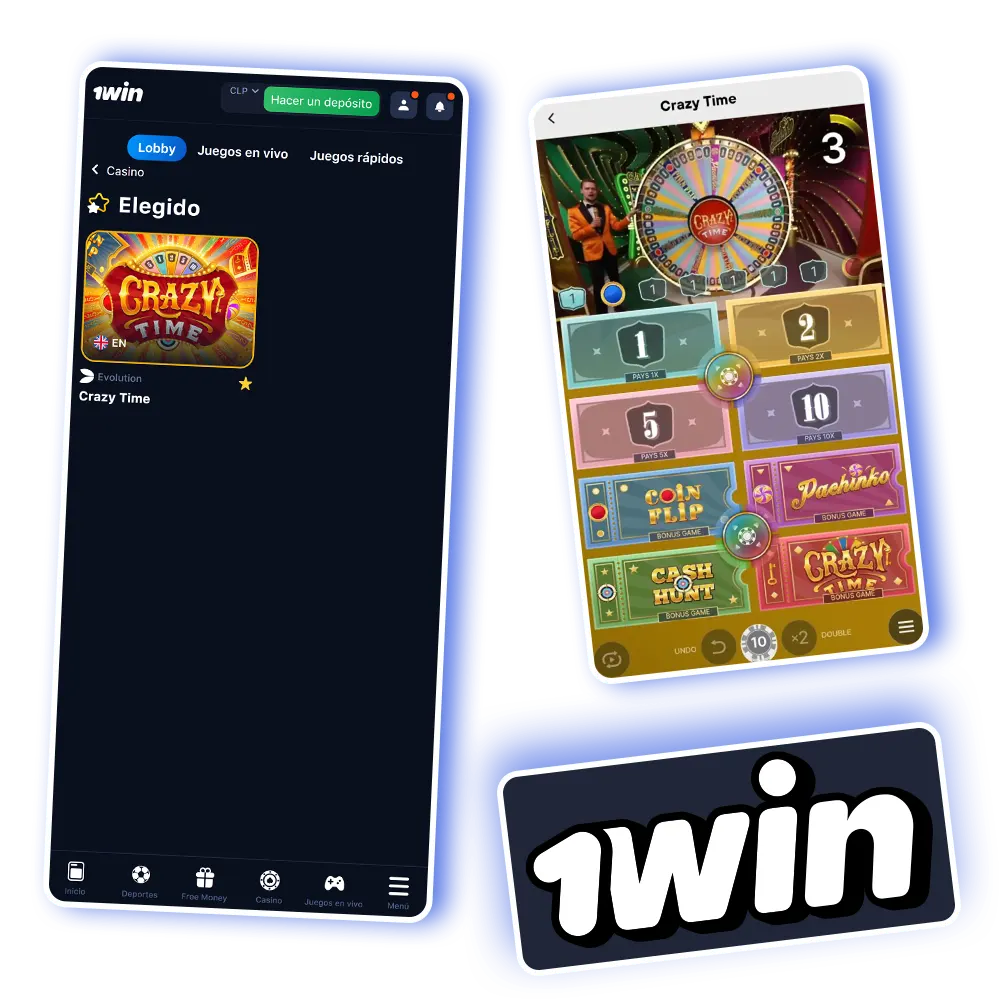 Regístrese en 1win y pruebe el popular juego Crazy Time.