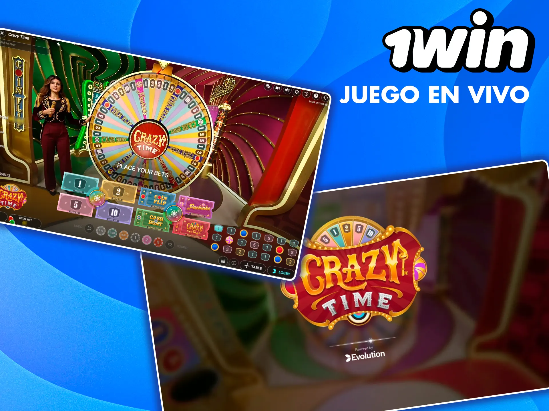 Prueba el juego en directo Crazy Time de 1win.