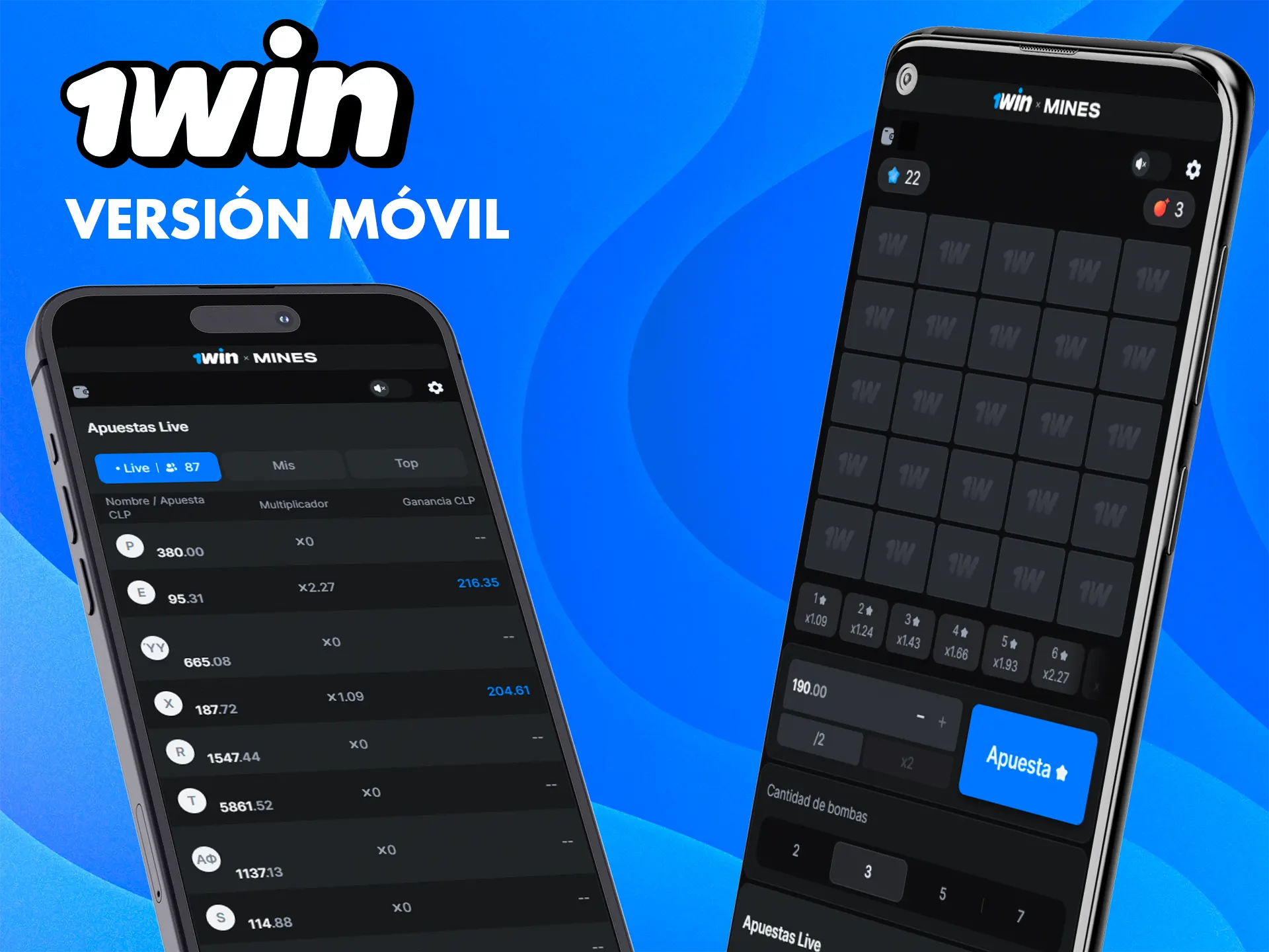 Descarga la aplicación 1win en tu teléfono para acceder al juego Mines.