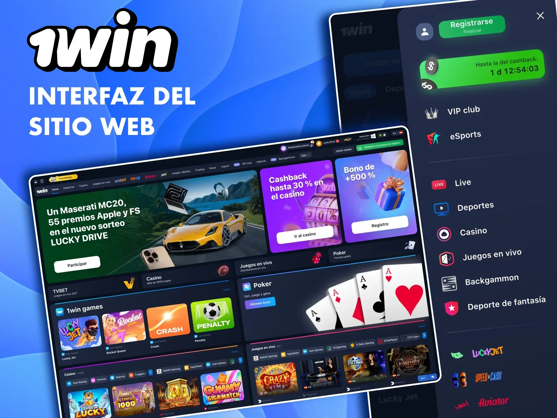Encuentra promociones, juegos y soporte fácilmente en la interfaz de 1Win.